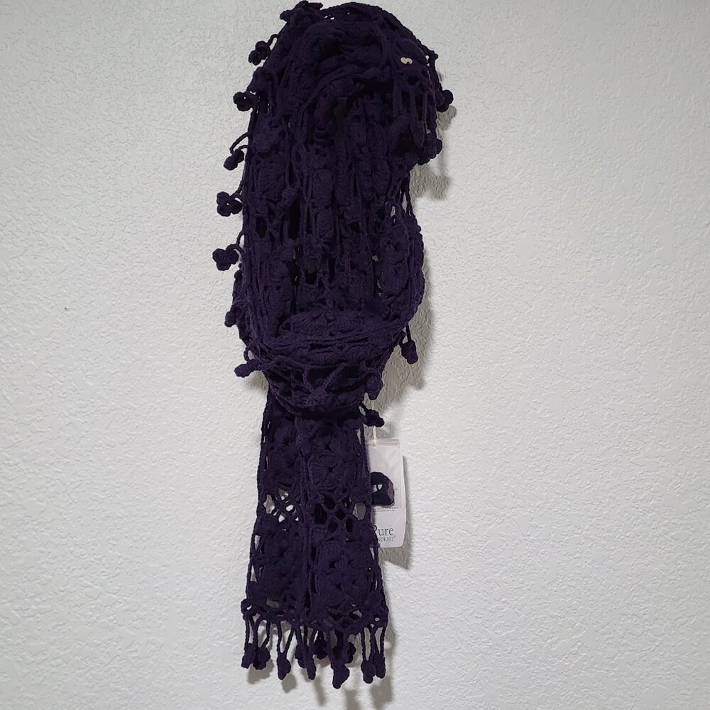 Pure Handknit Chunky Scarf Purple Color Boho Cottagecore